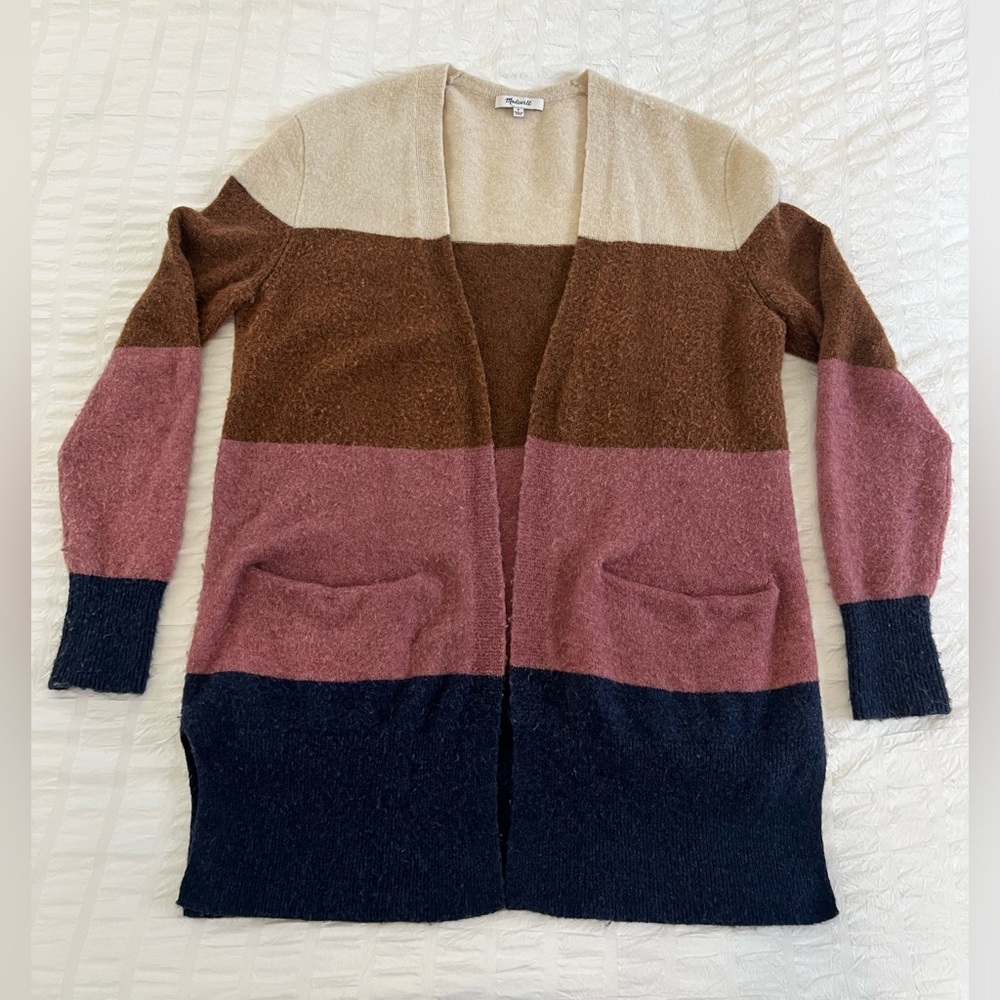 Madewell Kent Colorblock Striped Cardigan Sweater in Coziest Yarn - Small